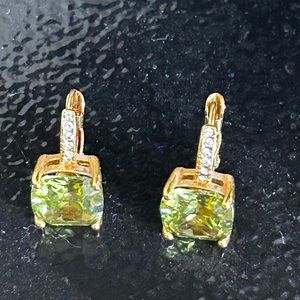Earrings - Green tourmaline with cubic-zirconium accent.